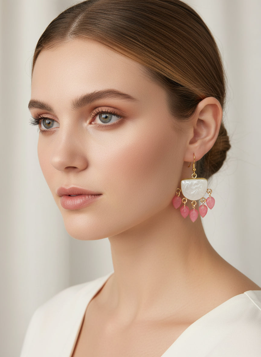 Boucles d'Oreilles Chics "Élégance Rosée" : Argile Nacrée & Perles en Résine - Talis & co