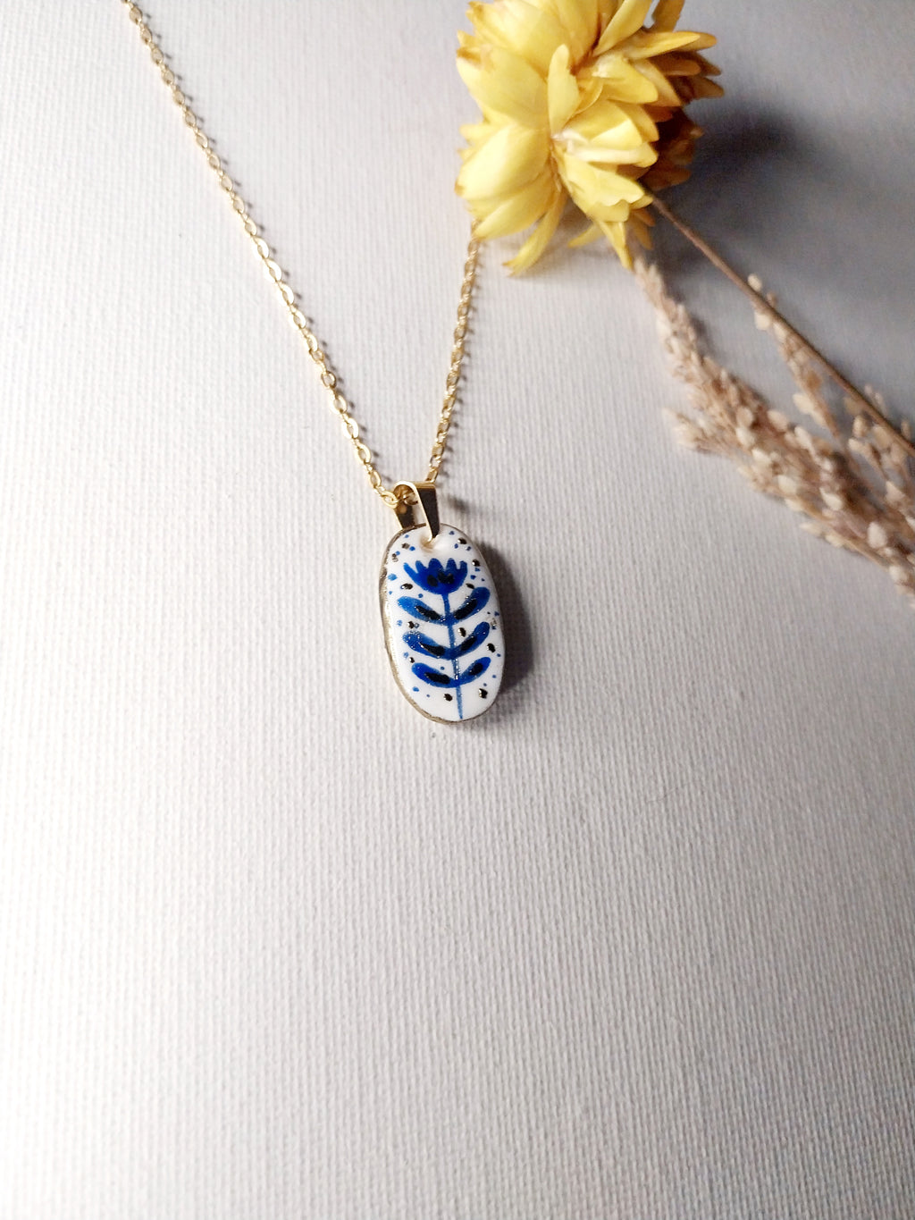 Pendentif fleur bleu et doré tulipe - Talis & co