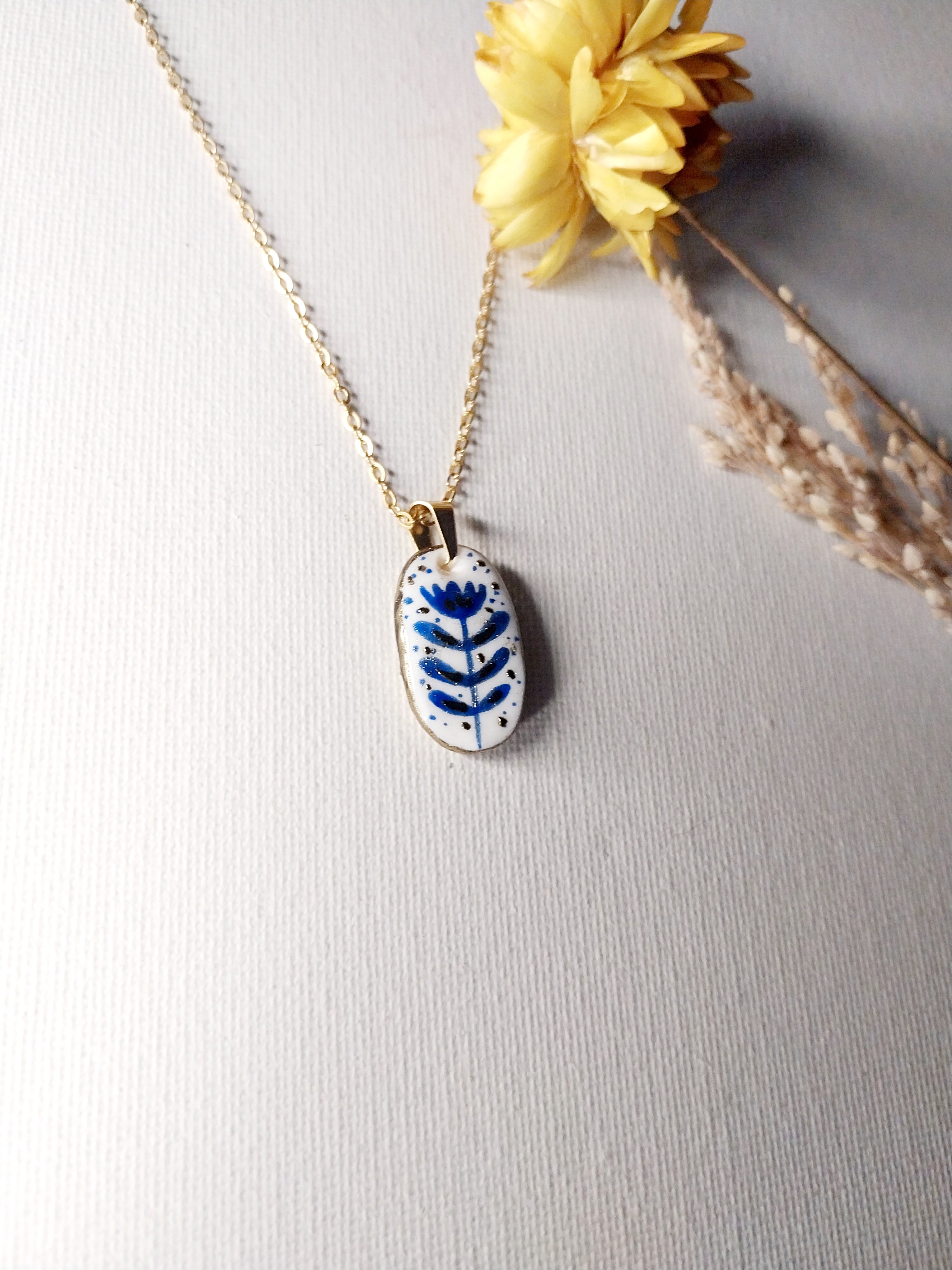 Pendentif fleur bleu et doré tulipe - Talis & co