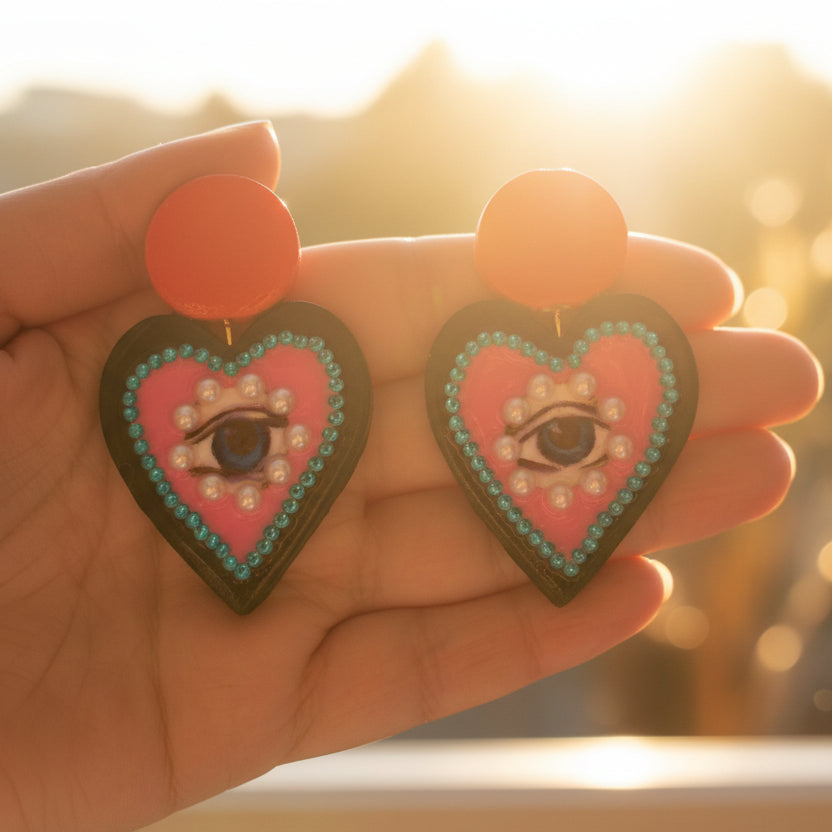 Boucles d’Oreilles "Ex-Voto Mystique" – Cœur & Œil Protecteur