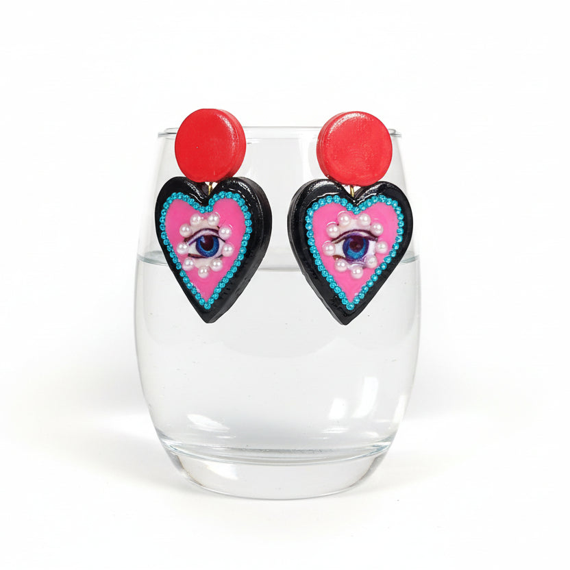 Boucles d’Oreilles "Ex-Voto Mystique" – Cœur & Œil Protecteur