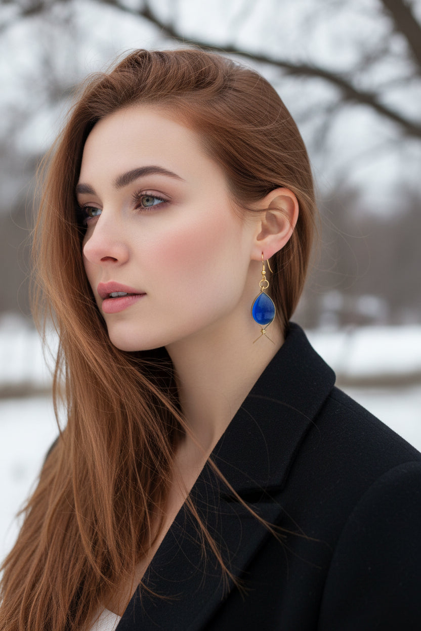 Boucles d'oreilles poisson perle en resine laiton et acier inoxydable