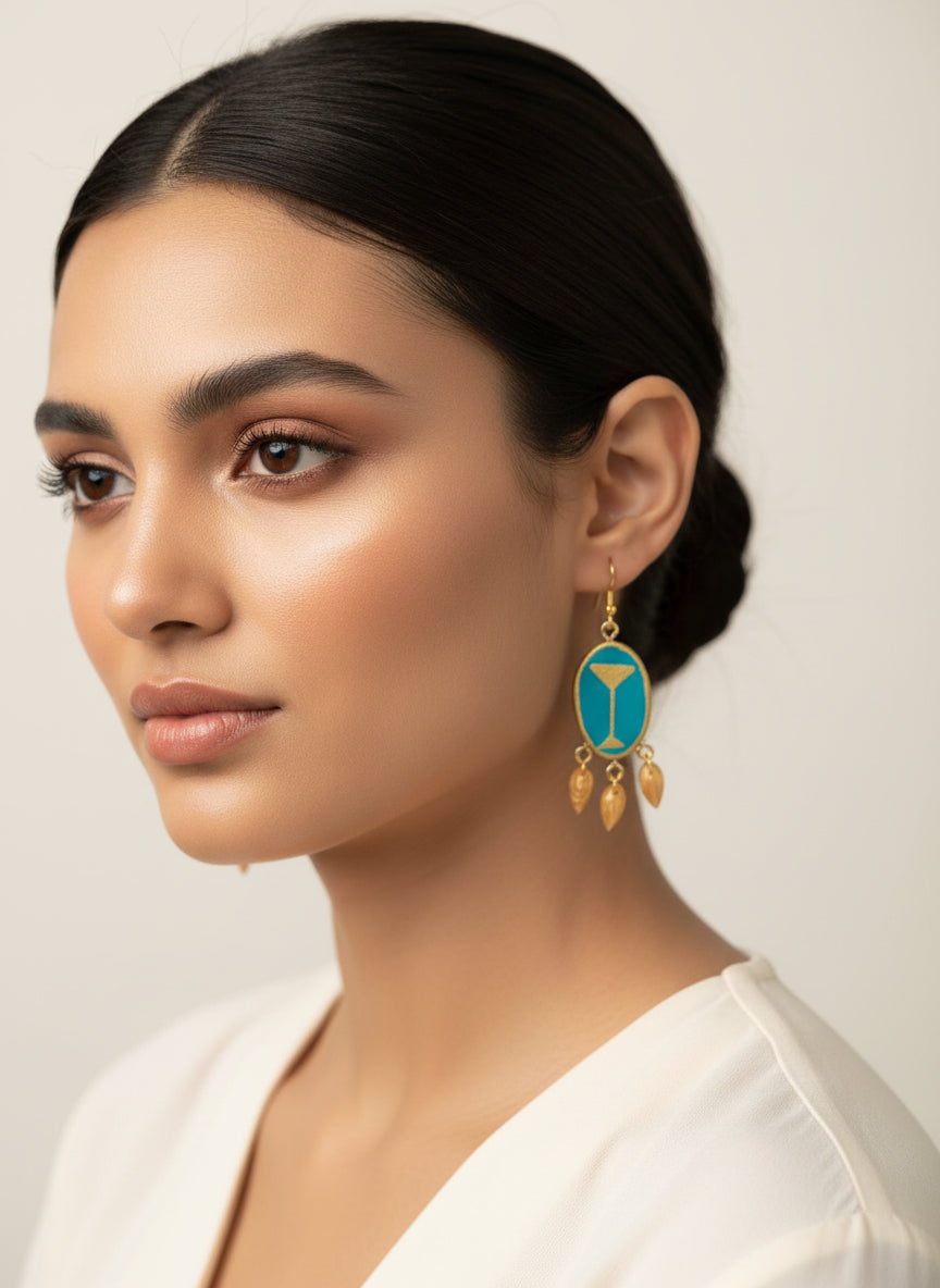 Boucles d'Oreilles Pendantes Originales Égyptiennes Turquoise et Or - Talis & co