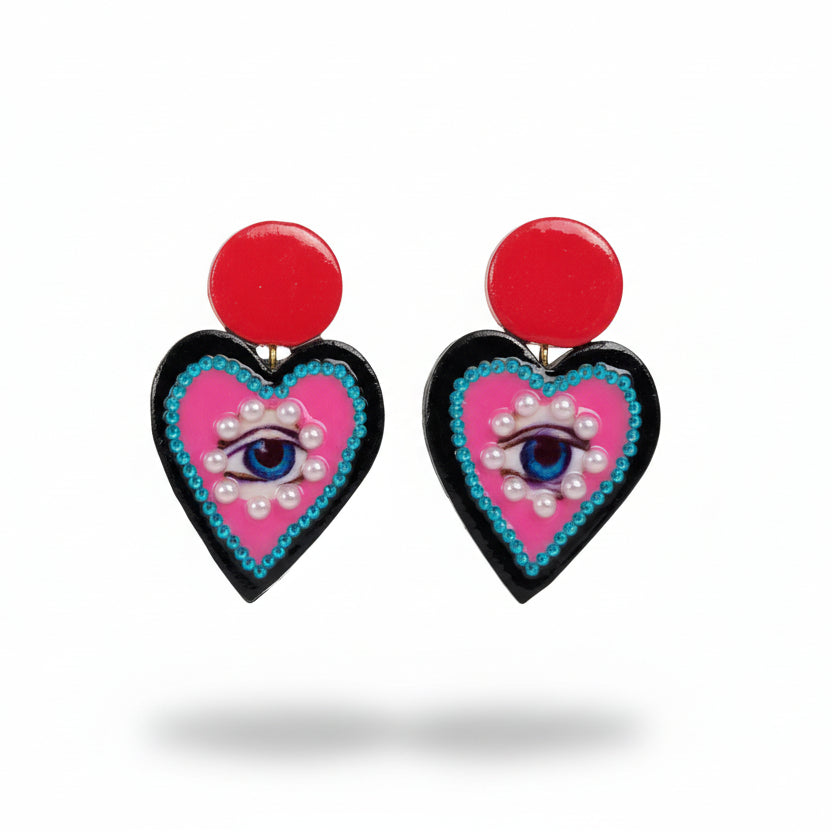 Boucles d’Oreilles "Ex-Voto Mystique" – Cœur & Œil Protecteur