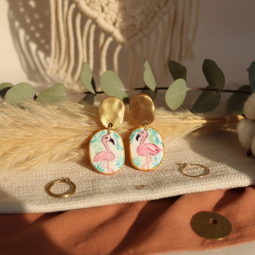 Boucles d'Oreilles Tropicana - Flamand Rose | Argile polymère