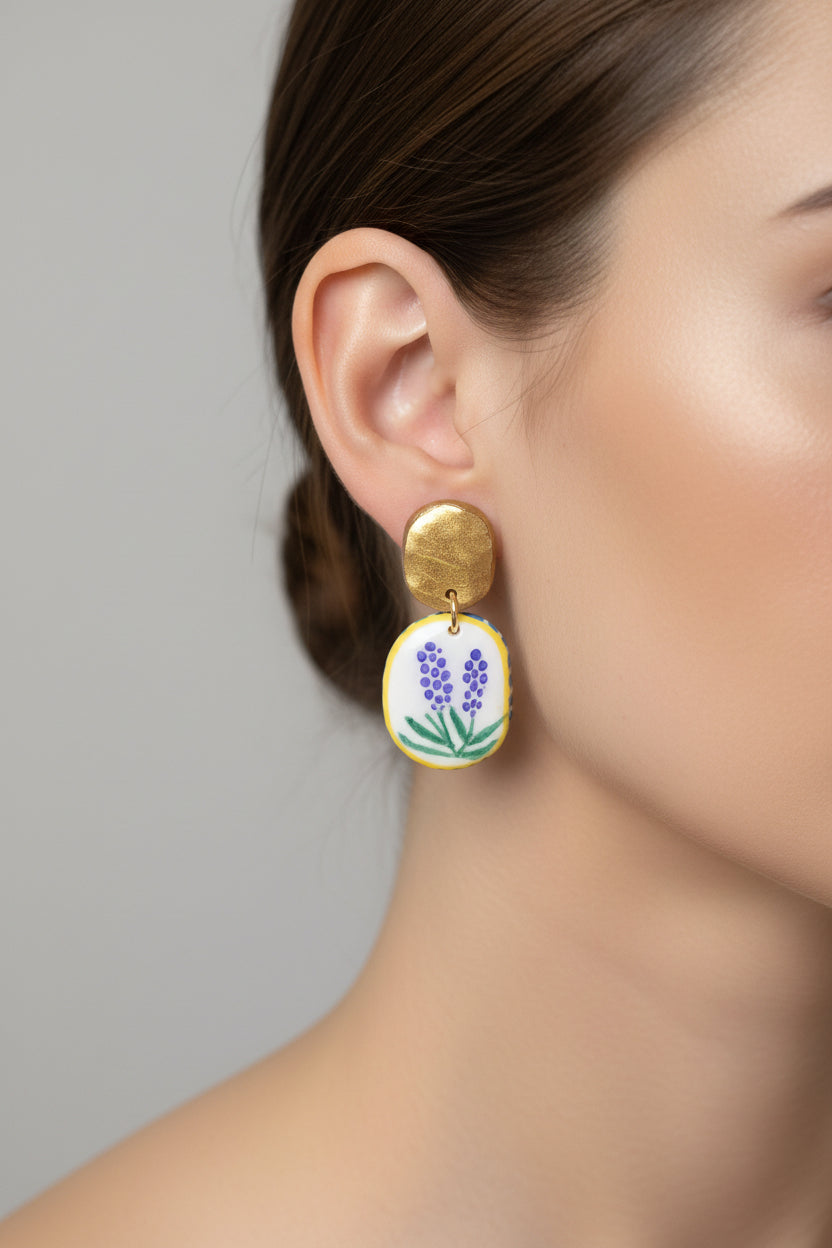 Boucles d'Oreilles Provence - Fleurs de Lavande | Argile polymère
