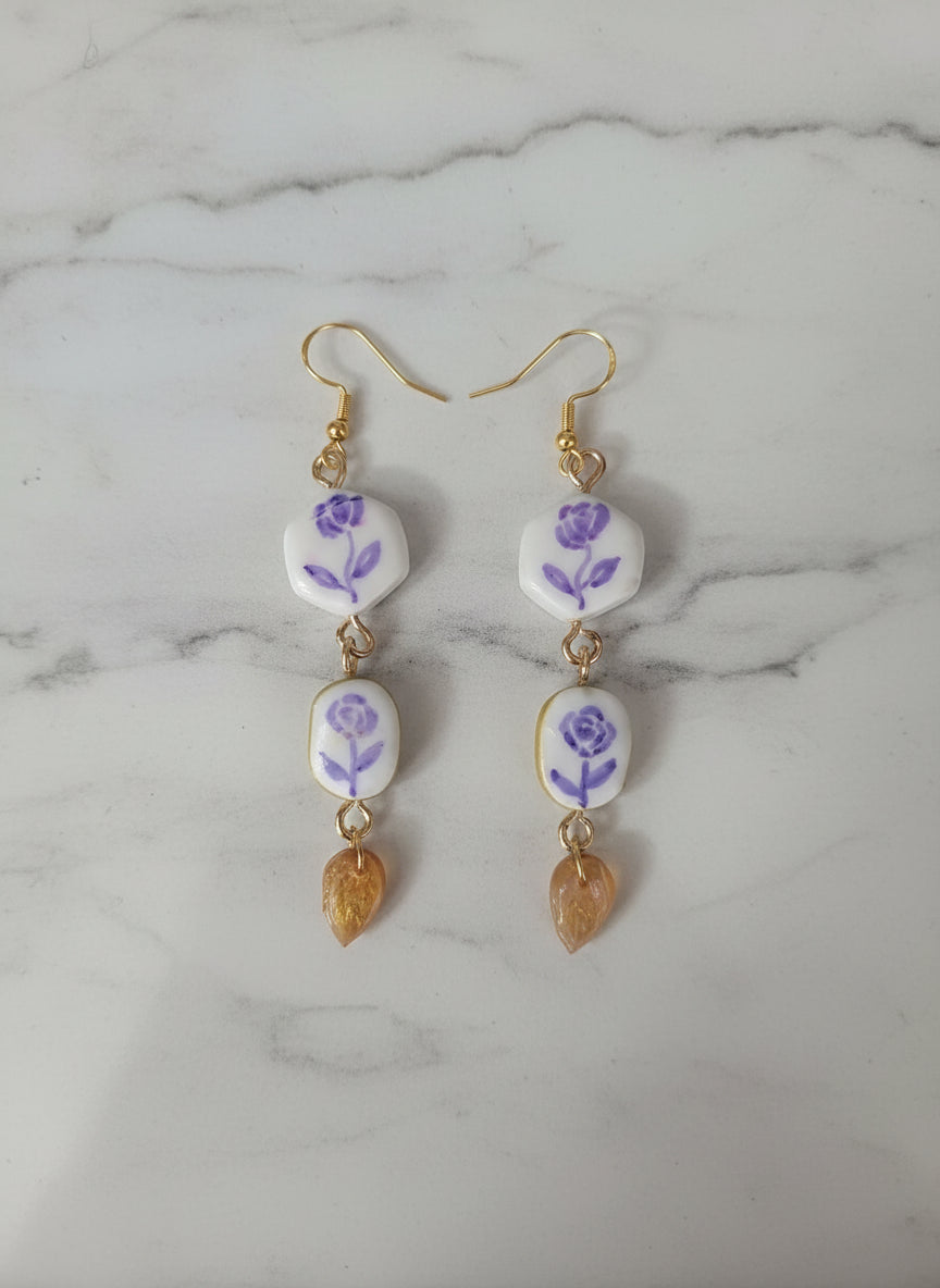 Boucles d'oreilles Pendantes Florales style Chic et Vintage |Acier inoxydable, Argile - undefined