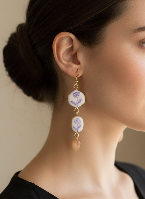 Boucles d'oreilles Pendantes Florales style Chic et Vintage |Acier inoxydable, Argile - undefined