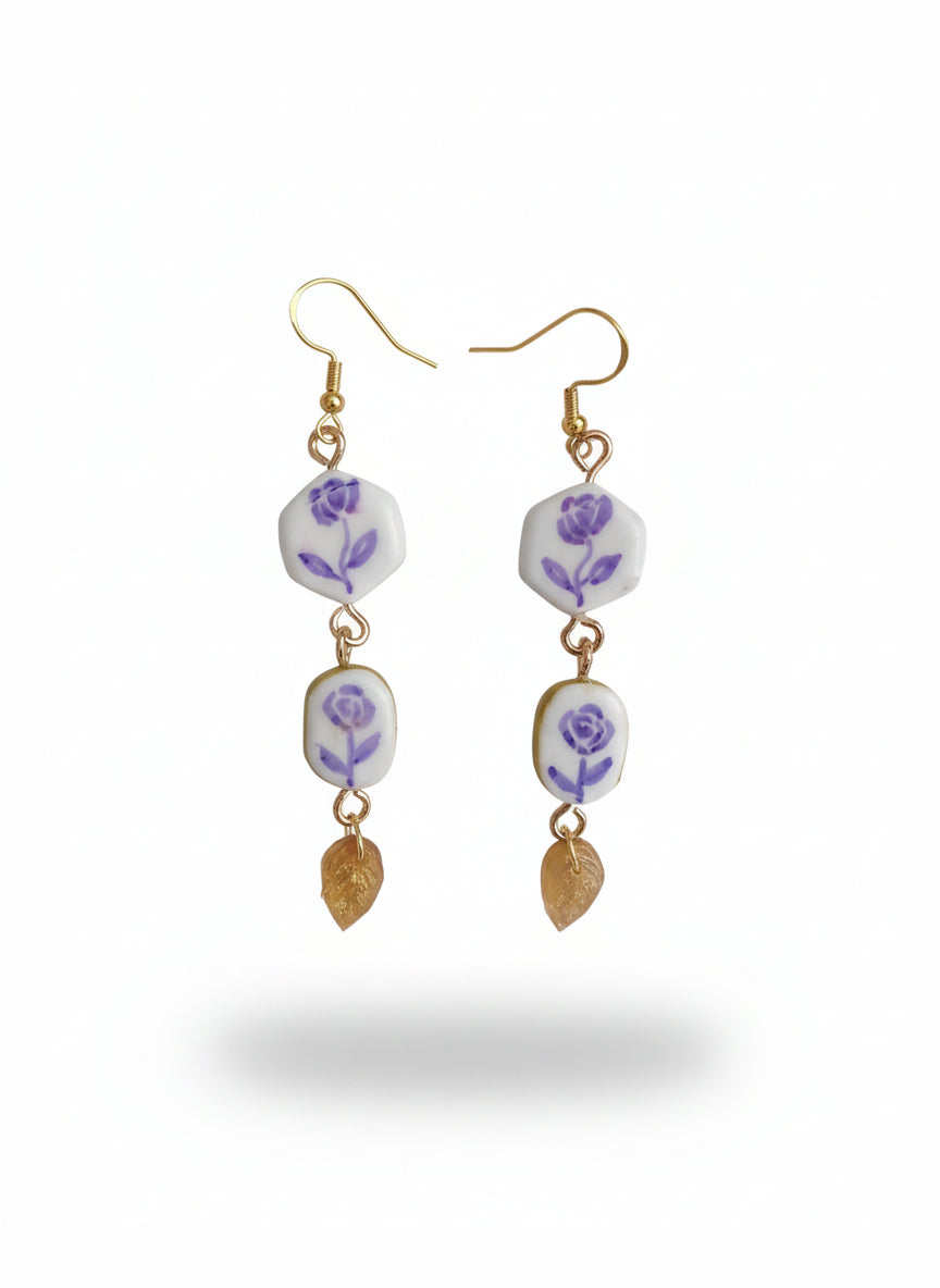 Boucles d'oreilles Pendantes Florales style Chic et Vintage |Acier inoxydable, Argile - undefined