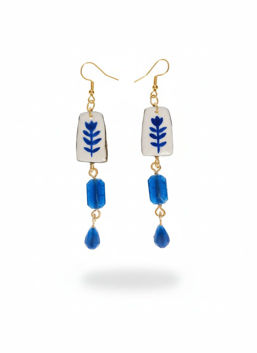 Boucles d’oreilles bleues chic bohème baroque or