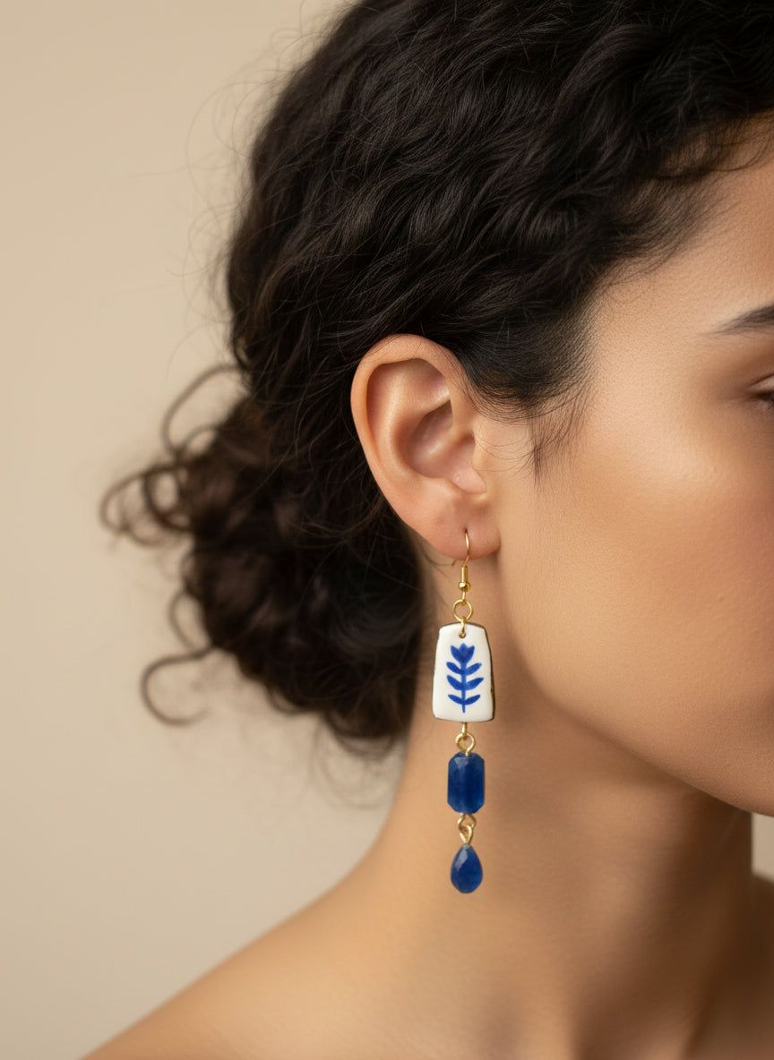 Boucles d’oreilles bleues chic bohème baroque or