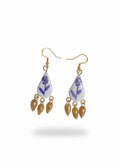 Boucles d'oreilles pendantes Florales en formes de gouttes motif fleur violettes en argile résine et acier inoxydable