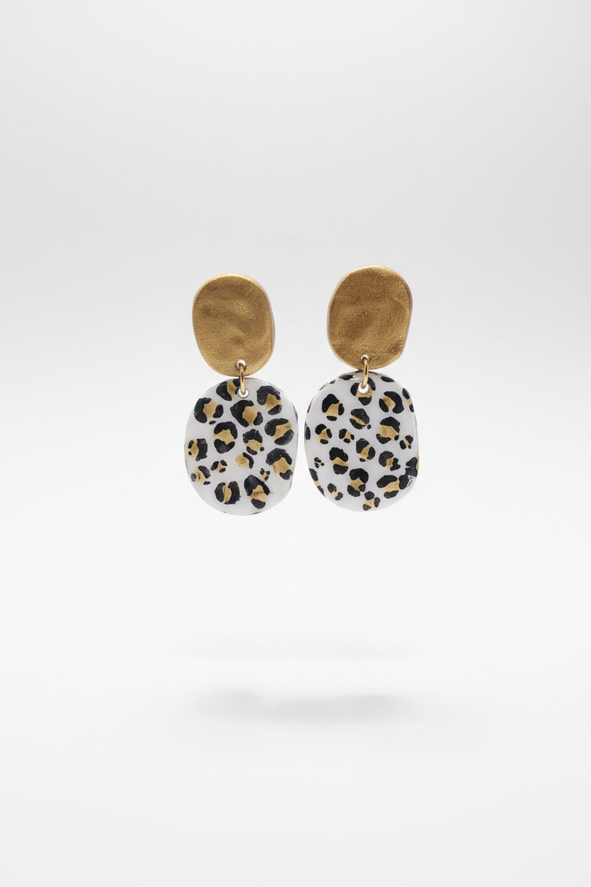 Boucles d'Oreilles Savane - Léopard et Doré | Argile polymère