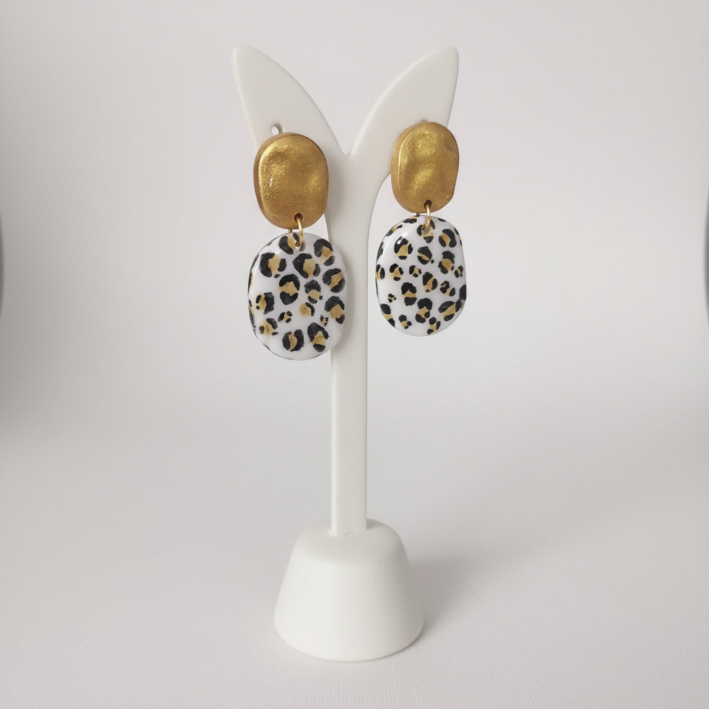 Boucles d'Oreilles Savane - Léopard et Doré | Argile polymère