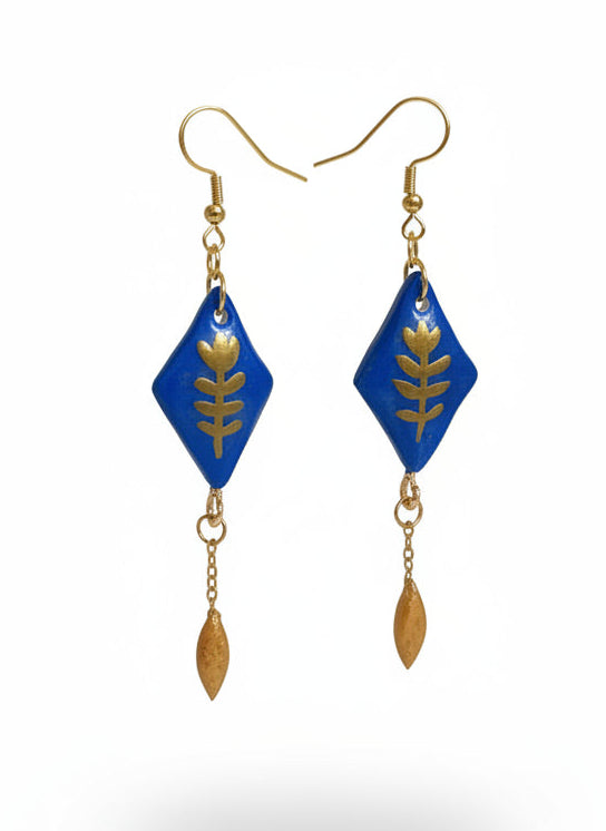 Boucles d'Oreilles Pendantes Rétro Chic - Géométriques Bleu Royal & Or - Talis & co