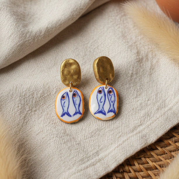 Boucles d'Oreilles Marina - Sardine Style Méditerranée | Argile polymère