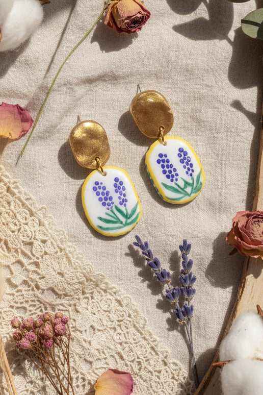 Boucles d'Oreilles Provence - Fleurs de Lavande | Argile polymère
