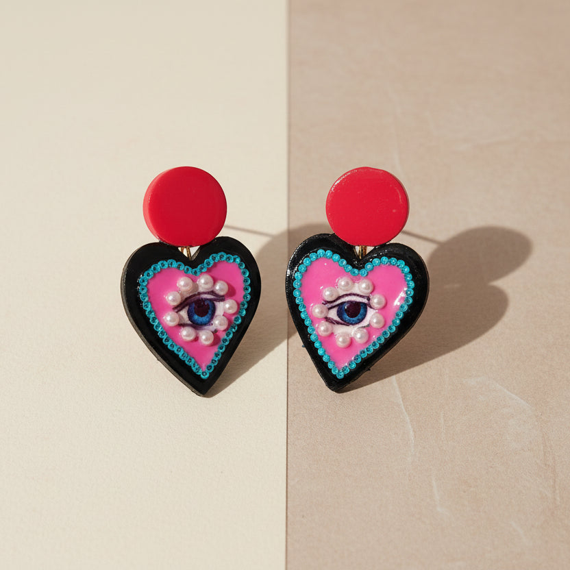 Boucles d’Oreilles "Ex-Voto Mystique" – Cœur & Œil Protecteur