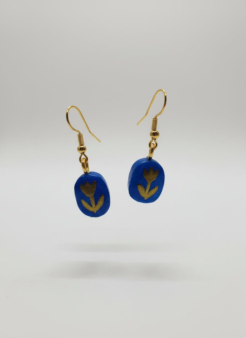 Boucles d’oreilles bleues chic bohème baroque or