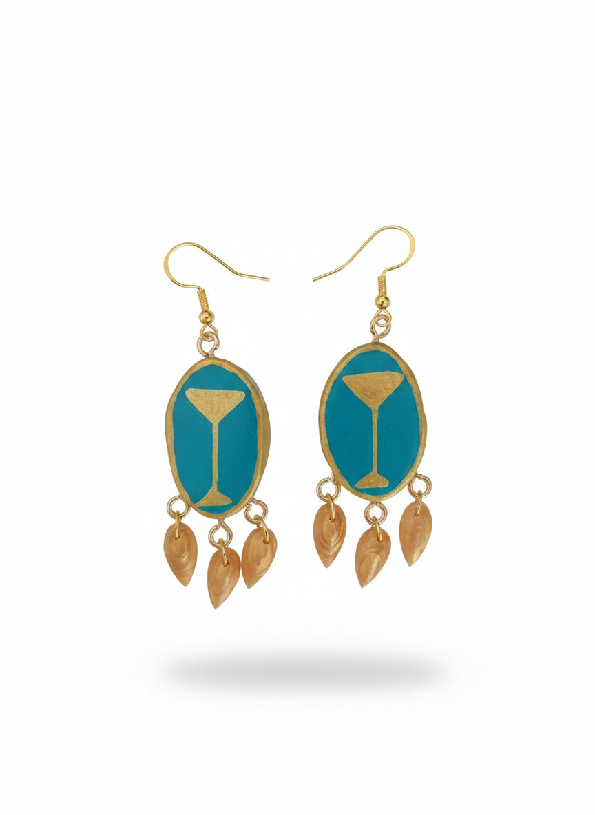 Boucles d'Oreilles Pendantes Originales Égyptiennes Turquoise et Or - Talis & co