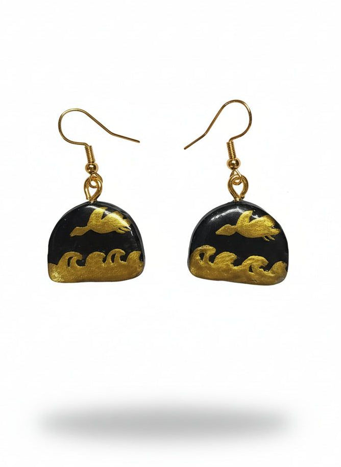 Boucles d’oreilles noirs chic bohème baroque or