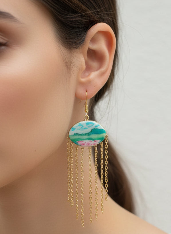 Boucles d'Oreilles Pendantes "Paysage Miniature" - Style Chic Vintage - Talis & co