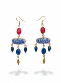 Boucles d'Oreilles Chic & Bohème en Acier Inoxydable Doré, Argile Émaillée Bleu et Résine Rouge - Modèle Pampilles Artisanales - Talis & co