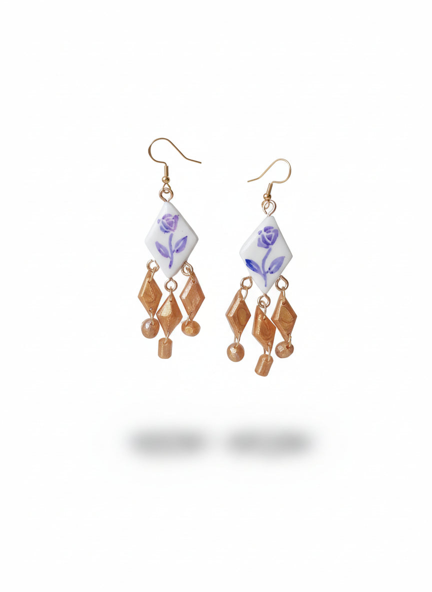 Boucles d'oreilles pendantes Argile polymère Couleur violettes or