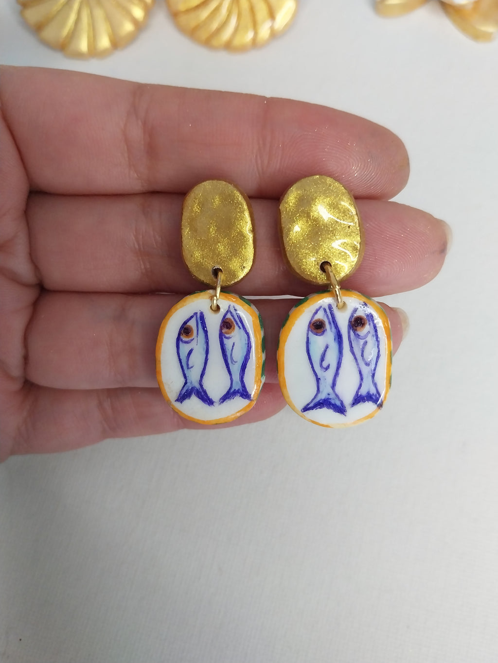 Boucles d'Oreilles Marina - Sardine Style Méditerranée | Argile polymère
