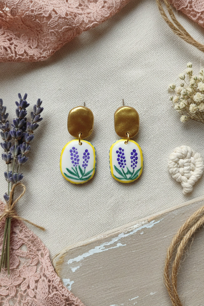 Boucles d'Oreilles Provence - Fleurs de Lavande | Argile polymère