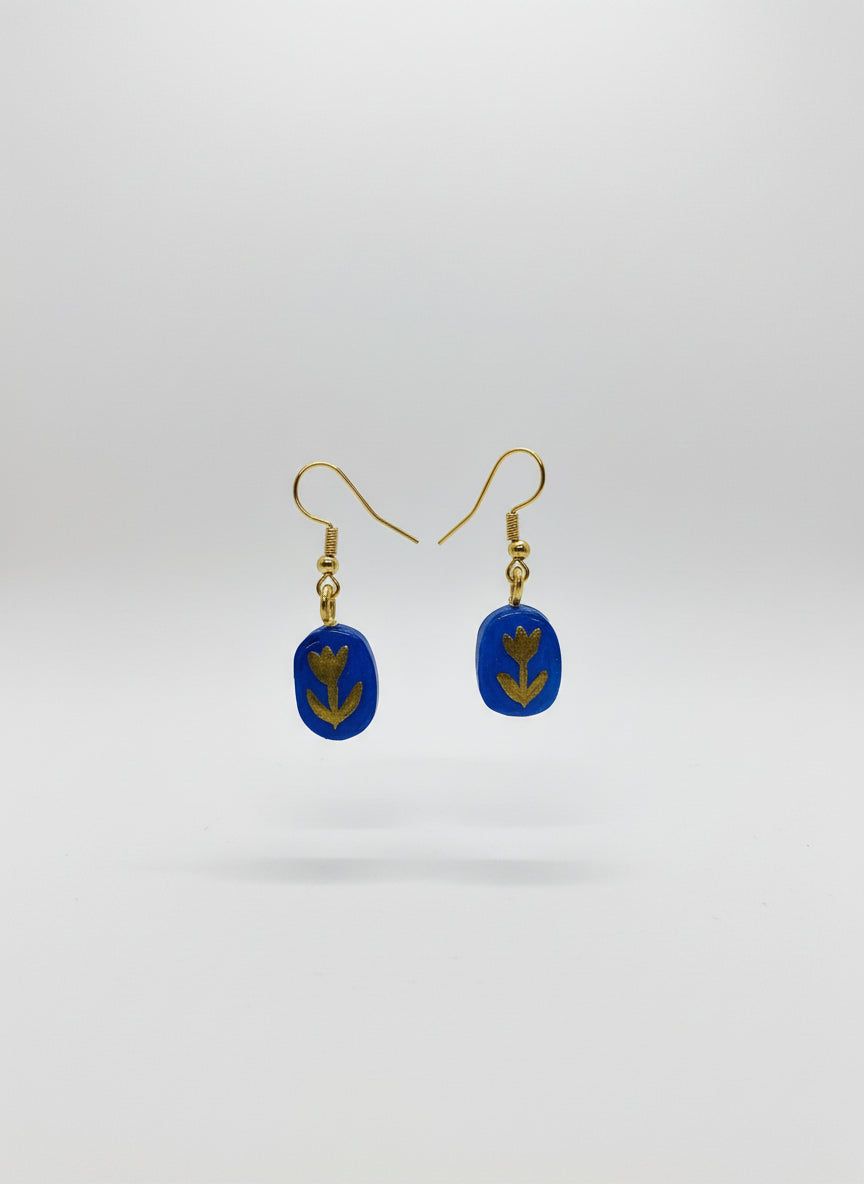Boucles d’oreilles bleues chic bohème baroque or