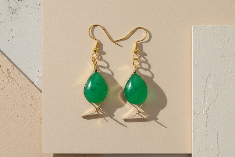 Boucles d'oreilles poisson perle en resine laiton et acier inoxydable