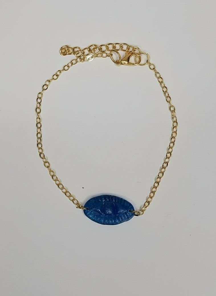 Bracelet  en acier inoxydable chic bohème baroque oeil protecteur bleu et or 