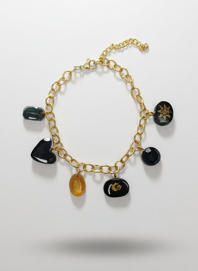 Bracelet en acier inoxydable fait main a breloque noir et or