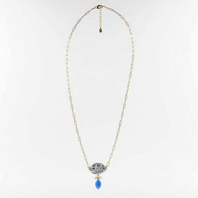 Collier Artisanal "Héritage Bleu" – Acier Inoxydable Doré et Argile Polymère