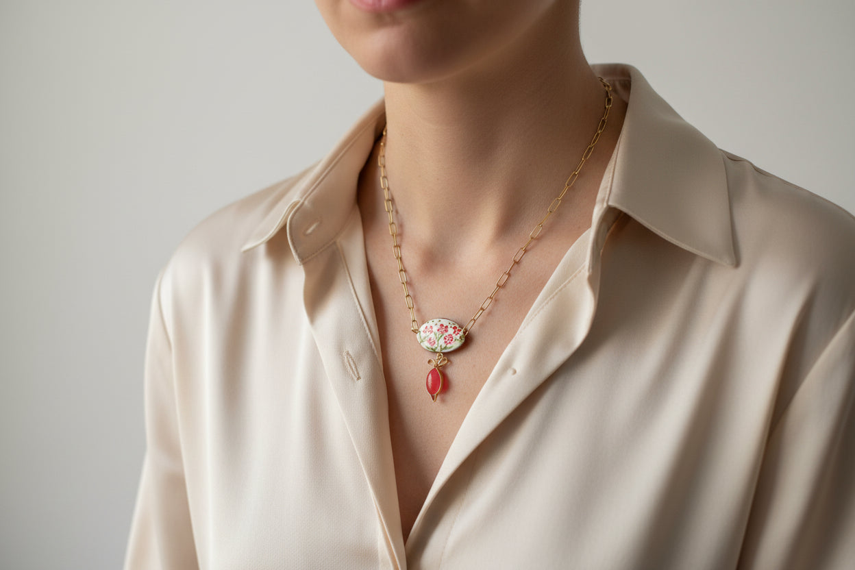 Collier Artisanal "Éclosion Florale" – Acier Inoxydable et Émail