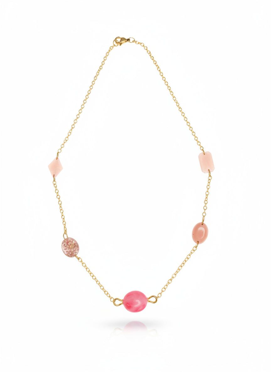 Collier Tendance baroque bohème chic rose et or