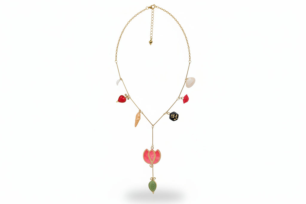 Collier "Lariat" Bohème Chic – Acier Inoxydable, Argile et Coquillages