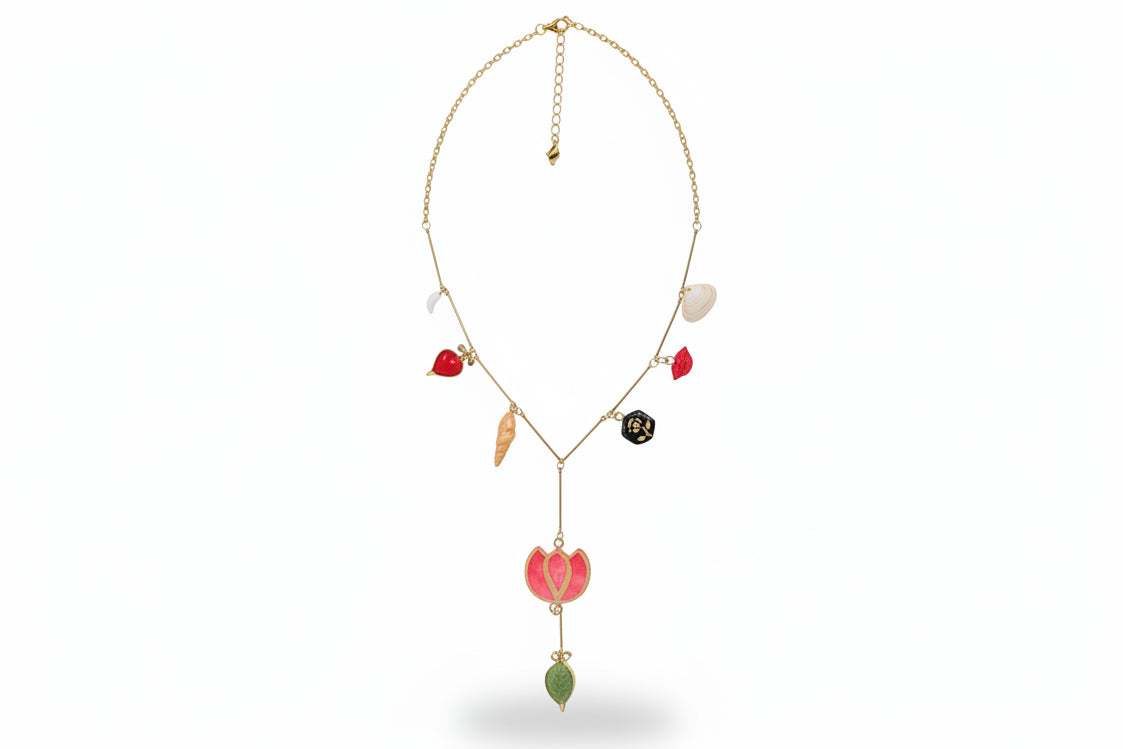 Collier "Lariat" Bohème Chic – Acier Inoxydable, Argile et Coquillages