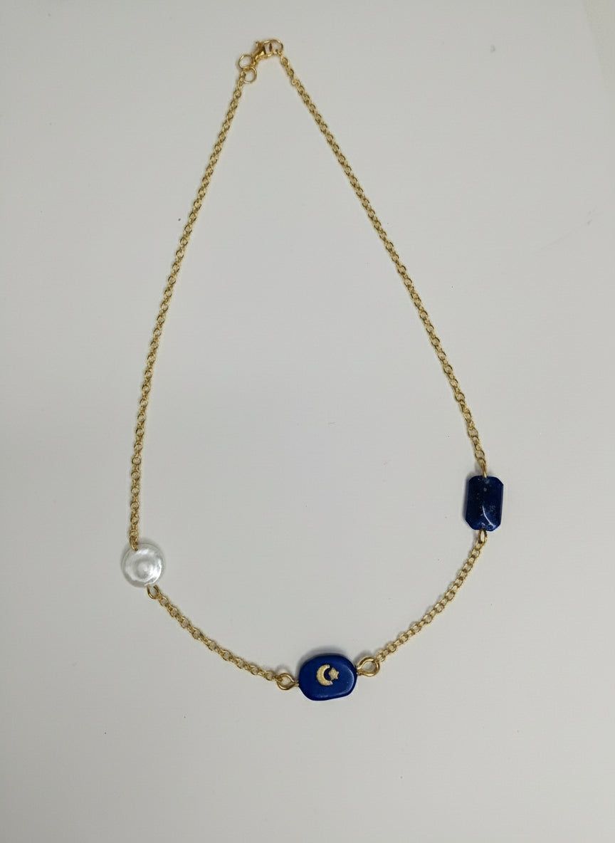 Collier bohème original chic baroque or et bleu