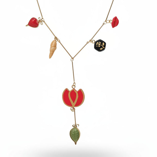 Collier "Lariat" Bohème Chic – Acier Inoxydable, Argile et Coquillages