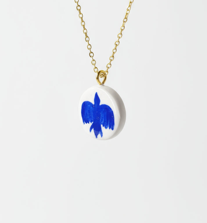 Pendentif bleu et blanc colombe Talis&co | Argile polymère 