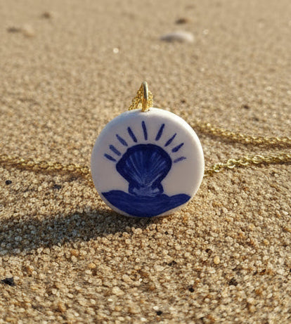 Pendentif bleu et blanc coquillage Talis&co | Argile polymère