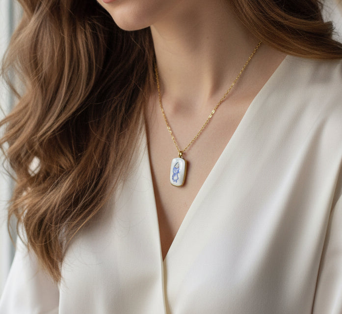 Pendentif bleu et doré fée Talis&co - Argile polymère