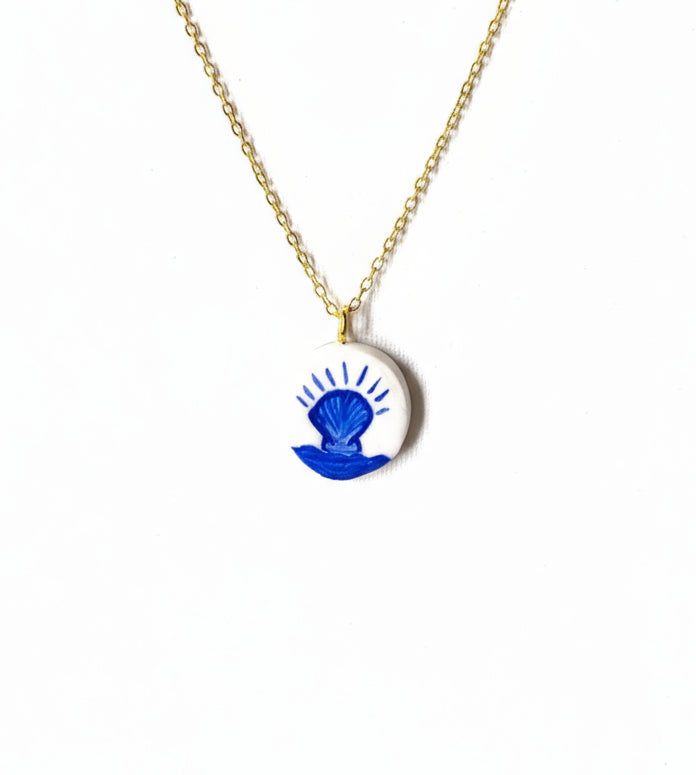 Pendentif bleu et blanc  coquillage Talis&co | Argile polymère