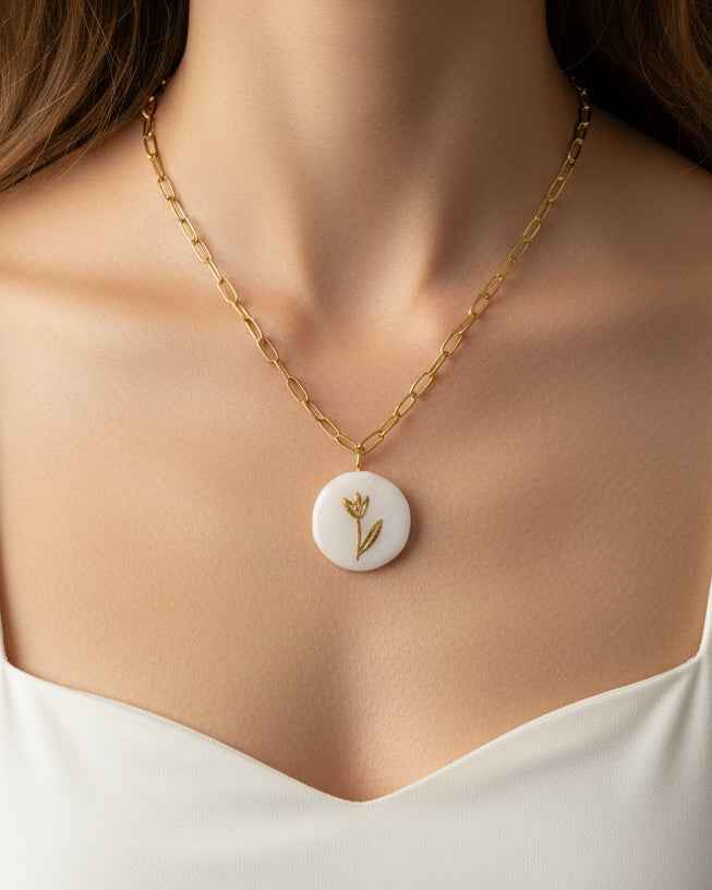 Pendentif doré fleur Talis&co - argile polymère