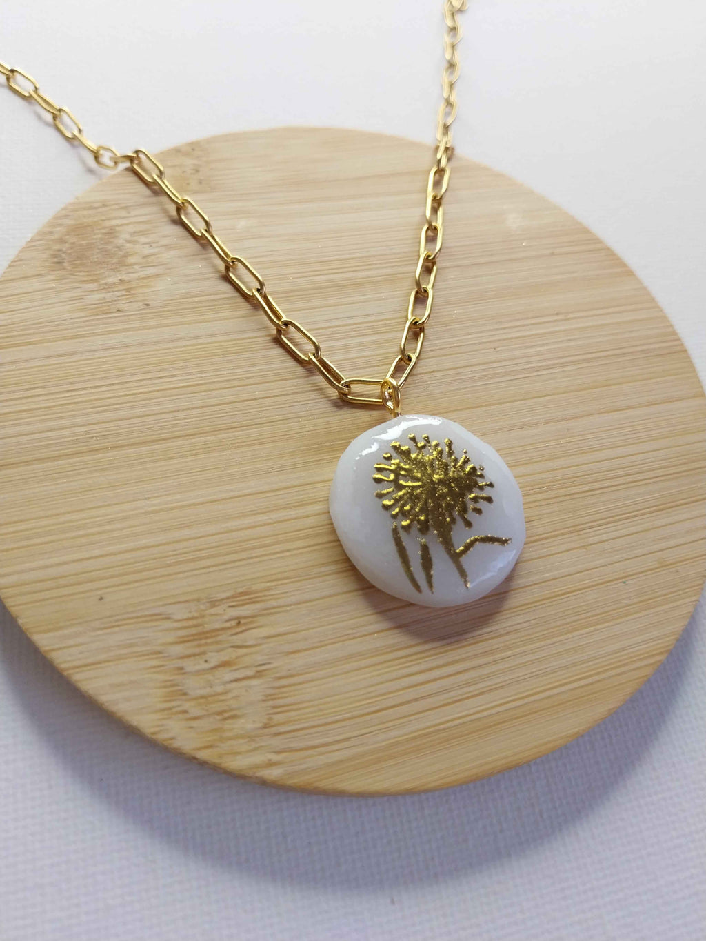 Pendentif fleur de pissenlit dorée Talis&co