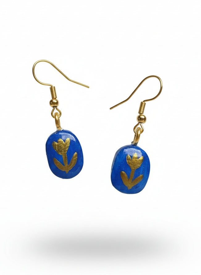 Boucles d’oreilles bleues chic bohème baroque or