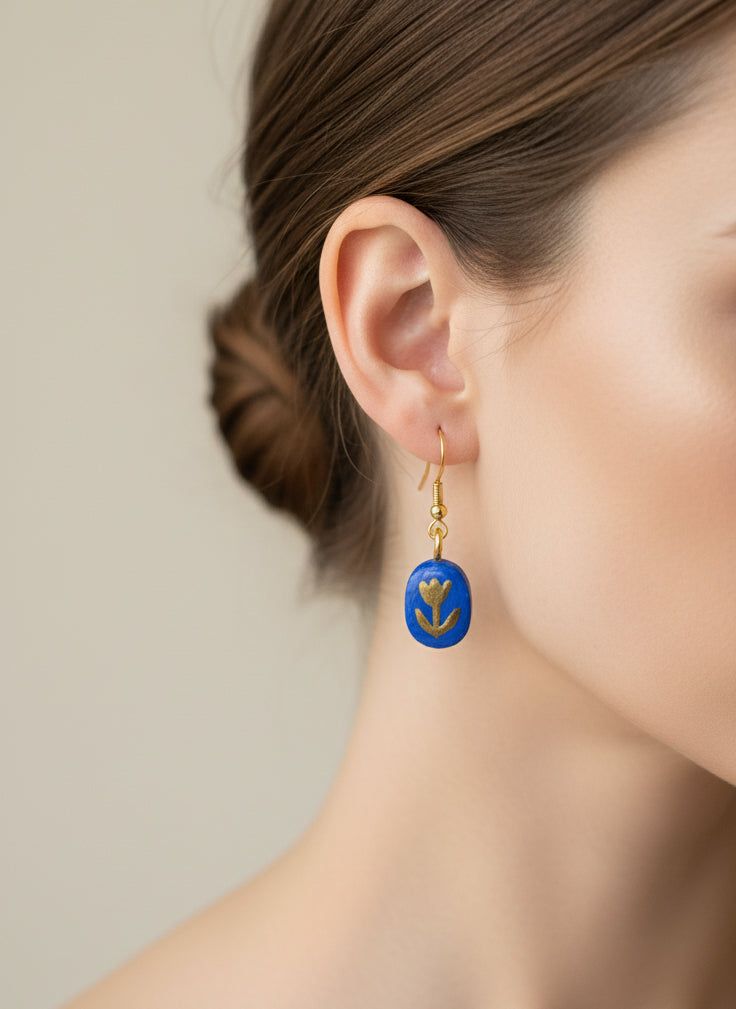 Boucles d’oreilles bleues chic bohème baroque or