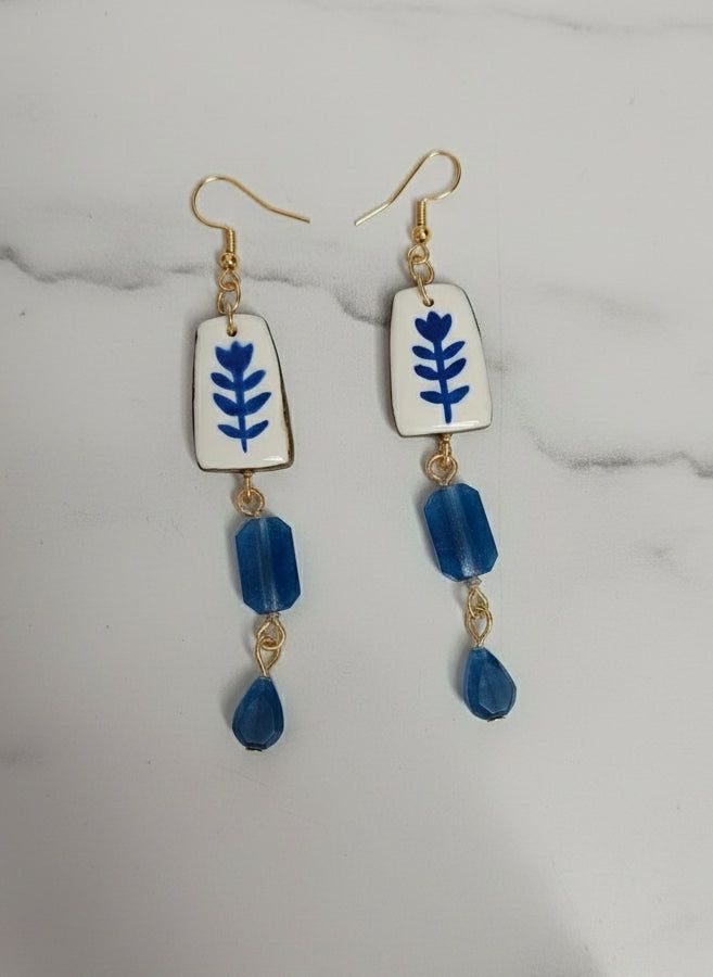 Boucles d’oreilles bleues chic bohème baroque or